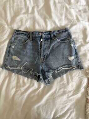 Pistola Distressed High Rise Denim Shorts Light Wash Size 27